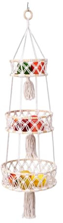 2 Etagen Obstkorb Hängend, Handgemachter Gewebter Baumwollseil Aufbewahrungskörbe Mit Haken, Gemüsekorb Wandkorb Pflanzkorb Dekorativer Hängekörbchen Für Küche Wohnzimmer Bad (3 Etagen)