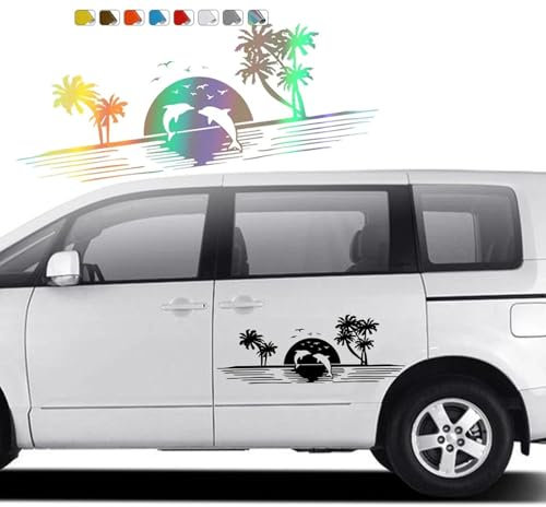 LYABYT Car Stickers Cargo Graphics Dolphins Swimming Styling Decor Decal Auto Tuning Accessories，for Van Camper Horsebox Caravan RV
