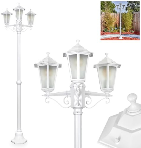 HOFSTEIN Kandelaber Loria, Außenwegeleuchte aus Metall/Milchglas in Weiß, klare Wechselscheiben, Wegeleuchte im Vintage/Retro/Antik/Landhaus-Design für Garten/Hof, Höhe max. 200 cm, 3 x E27, IP44