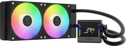 GAMDIAS CHIONE E4 240mm AIO Liquid CPU Cooler, Real-Time Digital Display Patented PWM Pump, 2 x 120mm Easy Cable Management Daisy Chained Fans w/ARGB Sync, Intel LGA 1851/1700/1200;AMD AM5/AM4, Black