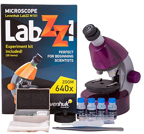 Levenhuk LabZZ M101 Amethyst STEM Microscopio per Bambini con Zoom 640x, Luce a LED, Kit Scientifico Giocattolo Portatile di Vetrini Preparati, Strumenti di Laboratorio, Guida con Esperimenti (IT)