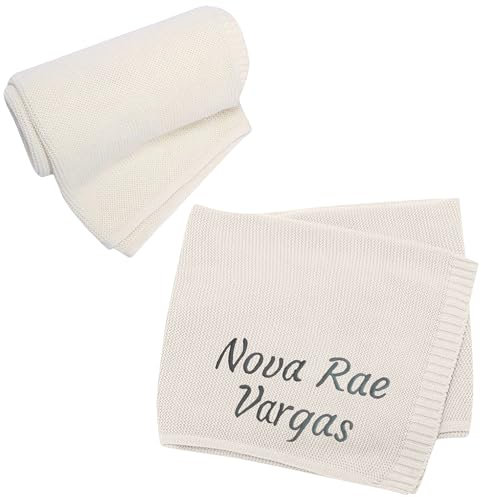 Babydecke mit Gestickter Namen Babydecke Personalisiert Baby Decke Neugeborenen Baumwolle Strickdecke Personalisierte Geschenke Baby, 80x100cm (A)
