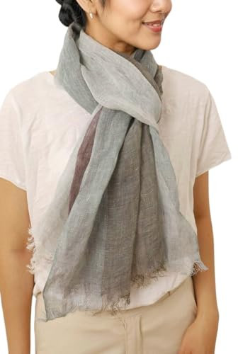 Prettystern Grau Blau Braun meliert 100% Leinen lässig freizeit Herr Damen unisex Sommer Fransen Schal T116