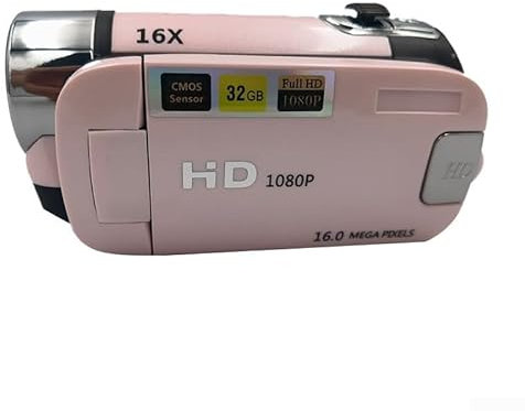 babominimer Cámara Digital Portátil, Full HD 720P, 16 MP, Zoom Digital 16X, Batería Incorporada, Vlogging con Pantalla de Rotación (Rosa)