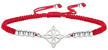 EUEAVAN Braccialetto con nodo da strega irlandese Trinità celtica braccialetto fatto a mano corda intrecciata fortunato rosso braccialetto regolabile con perline coppia Triquetra Wiccan Amuleto