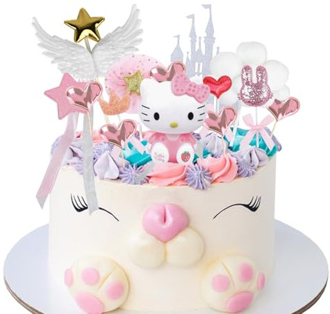 KATVVYE Hello Kitty, Set di decorazioni per torte, rosa, 13 pezzi, decorazione per torta, compleanno, rivelazione di genere, famiglia rosa