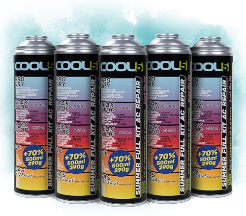 COOL5 5in1-5 x kit di riparazione A/C, AC, sostituzione refrigerante R1234yf, per ricarica aria condizionata per auto dopo il 2016-5 BOX + APC 500ml