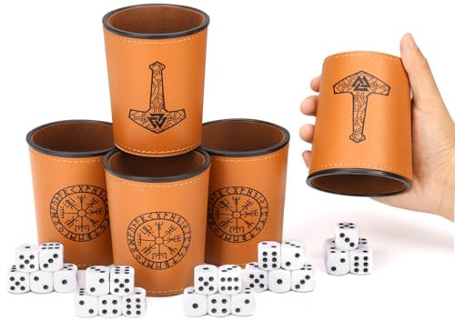 Würfelbecher Set Leder Inkl 2 Würfelbecher 10 Würfel Würfelbecher Leder Wikinger Personalisierter Würfelbecher Mit Würfeln Mittelalter Würfelbecher PU-Leder Futter Flanell Brettspiele Würfelspiele (2)