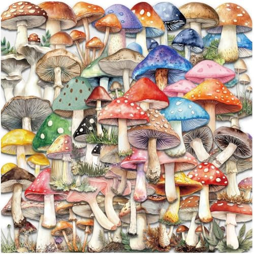 Muteitt 50 Stück Transparente Pilz-Aufkleber, Vintage-pilz-Aufkleber, Wasserfeste Aufkleber Für Scrapbook, Journaling, Fotoalbum, DIY-kunsthandwerk