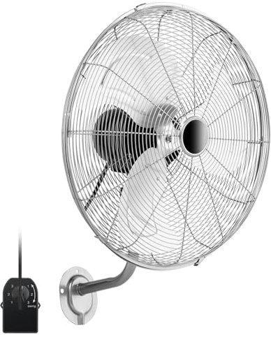 SOARS Wandventilator Ø56cm, 120W Ventilator Wand mit 3 Geschwindkeitsstufen, 30°Vertikalwinkel & automatischer 85° Horizontalwinkel, Industrieventilator für Lager, Werkstatt, Keller (Silber)