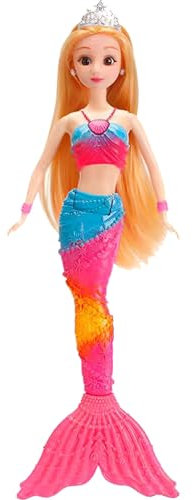 Cemirk Meerjungfrauen-Puppe mit beleuchtetem Schwanz, 35 cm, Meerjungfrau-Spielzeug mit Zubehör, 3D-echten Augen, flexiblen Gelenken, Puppen für Mädchen ab 3 Jahren