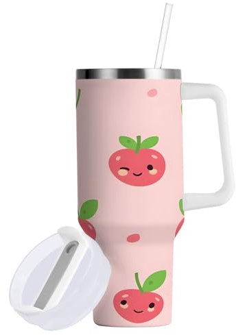 Sevdomey 40 ozCute Cherry Tumbler with Handle and Straw Lid for Water Iced Tea or Coffee, Stainless Steel Insulated Leak-Proof Travel Coffee Mug Cup Gifts