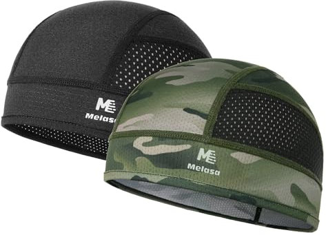 MELASA Fahrradmütze unter Helm, Leichte Atmungsaktive Schweißschutz Sommer Mesh-Helmeinlage, Schnelltrocknende Sportkappen für Radfahren Motorrad Laufen, Herren und Damen (Schwarz/Camouflage Grün)