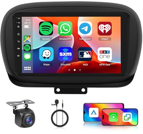 [6G+128G] 8-Core Android Radio para FIAT 500X 2014-2020 con Carplay Inalámbrico Android Auto, Hodozzy Pantalla Táctil de 9 Pulgadas con Bluetooth Navegación GPS WiFi USB DSP FM/RDS Radio con Cámara