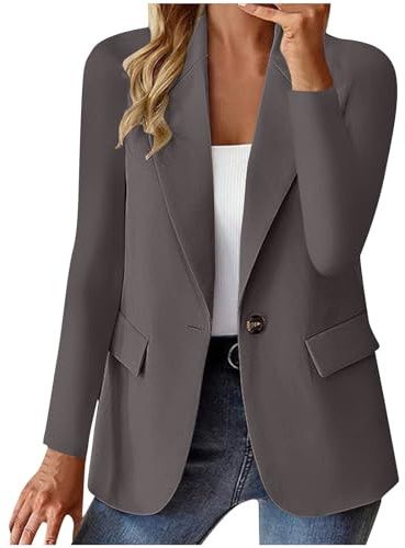 Awrvia Blazer Damen Elegant Casual Jack Trenchcoat Open Front Arbeit Büro Knopf Jacke Anzug Langarm Sportlich Anzüge Mantel Geschäft Reverskragen Longblazer Einreihige Offener Anzugjacke