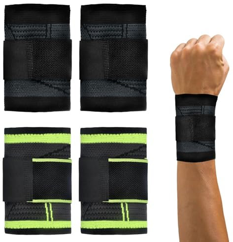 HENGBIRD Muñequera de 4 unidades, transpirable, vendaje para la muñeca, vendaje para tendinitis, alivio del dolor, vendaje para deportes