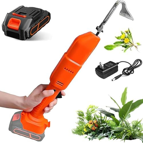 Bineuse et désherbeuse électrique, houe portative électrique avec Batterie au Lithium Rechargeable, Outils de Jardinage et râteau, for ameublir Le Sol, désherber, jardiner, verger et(1 Battery)