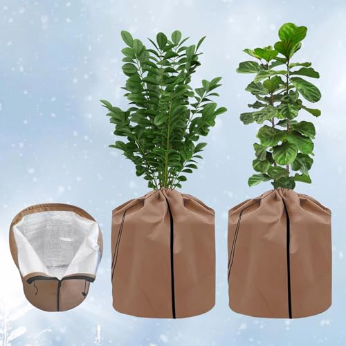 BOYIFEIJIE 2 Stück Thermo Topfschutz 45x50cm - Winterschutz für Kübelpflanzen mit Kordelzug & Reißverschluss - Frostschutz für Oleander, Olivenbäume & Sträucher - Atmungsaktiv & Wurzelwarmb