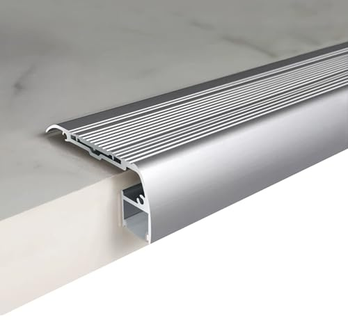 Treppenkantenprofil Treppenprofil mit LED-Lichtkanal L-Form 55 × 24,2 mm, für Parkett und Laminat, Länge 100 cm(Silber)