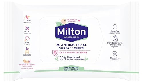3 x Milton Antibacterial Surface Wipes 30 Wipes Powerful Cleaning Wipes for Kitchen Bathroom Baby Items and Household Surfaces Gentle No Rinse Formula for Everyday Hygiene Cleaning