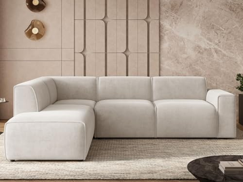 GRAINGOLD Eluno Ecksofa 292x220 cm, L-Form Sofa, Ecksofa für Wohnzimmer, Geflechtstoff, 4-Sitzer Eckcouch, Modernes Design (Hellbeige, Links)