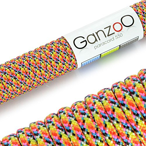 Ganzoo Paracord 550 Seil 4mm Outdoor-Schnur / 15 Meter/Typ 3 / Nylon & Polyester/ 7 Innenstränge/Allzweckseil für Hundehalsband/Hundeleine & Knüpfen/Camping & Survival/Bunt