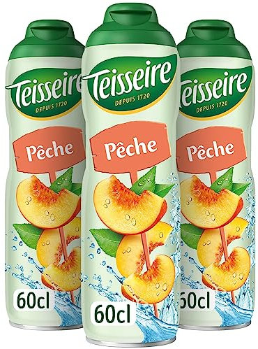 Teisseire Sirop de Pêche pour Boisson Rafraîchissante, Cocktails, Bidon Recyclable 3x60cl
