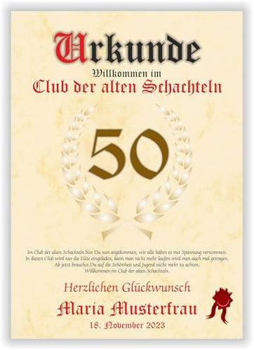Urkunde ALTE SCHACHTEL - Willkommen im Club der alten Schachteln - personalisierte Geschenk Karte lustige persönliche Geschenkidee