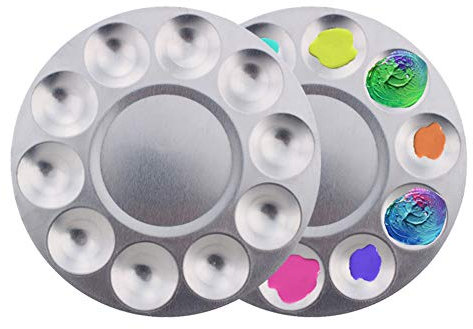 2Pcs Paleta de Pintura de Aluminio 10 Rejillas de bandejas de Pintura Redonda para Pintura al Agua al óleo del Arte Profesional del Arte de Bricolaje 187 mm de diámetro