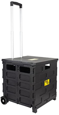 dbest products Quik Cart Collapsible Rolling Crate on Wheels for Teachers, Aluminum, Black