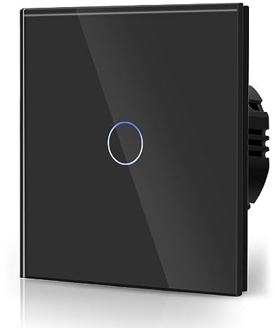 BSEED Interruttore touch per luce a 1 ingresso, 1 via, interruttore per luce da parete, resistenza in vetro, 110 V - 240 V, 500 W, 86 mm, colore: nero