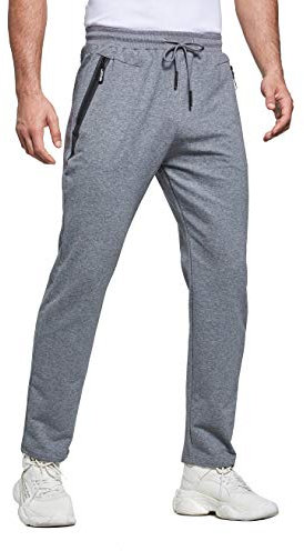 ZOXOZ Mens Tracksuit Bottoms Open Hem Trousers Mens Joggers Slim Fit Cotton Jogging Bottoms Elasticated Waist Zip Pockets Dark Grey M