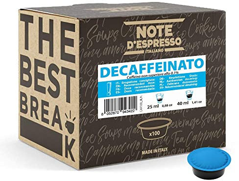 Note d'Espresso - Decaffeinato - Dosettes de Café - Compatible avec les Machines LAVAZZA* A MODO MIO* - 100 caps