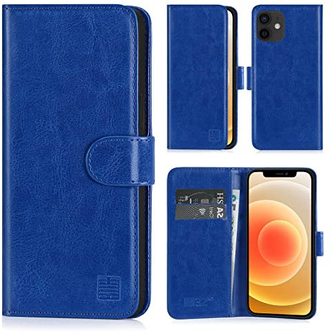 32nd Book Wallet PU Leather Flip Case Cover For Apple iPhone 12 Mini (5.4), Design With Card Slot and Magnetic Closure - Deep Blue