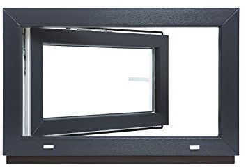 Kellerfenster - Kunststoff - Fenster - innen weiß/außen anthrazit - BxH: 80 x 50 cm - 800 x 500 mm - DIN Rechts - 2 fach Verglasung - 60 mm Profil