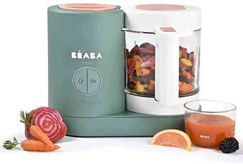 Béaba - Babycook Neo - Baby Food Maker - 4 in 1 : Food Processor, Blender and Cooker - Soft Steamer Cooking - Quick Homemade Baby Food - Glass Bowl - Stainless Steel Tub - Eucalyptus