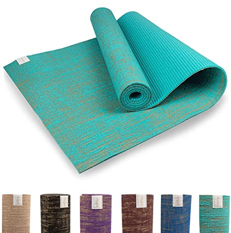 Myga Jute Yogamatte – Rutschfeste Trainingsmatte, Pilates, Meditation & Fitness – Mehrzweckmatte mit Tragegurt für unterwegs, ideal für Herren & Damen (Aqua, 183cm x 61cm x 5mm)
