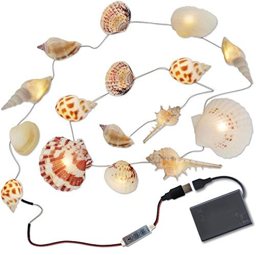 Muschel Lichterkette, maritim LED Lichterkette mit Batteriekasten, 20 LEDs warmweiß Festive Lights, echte Muscheln, DIY USB kreative Beleuchtung für Halloween Weihnachtsdekoration…