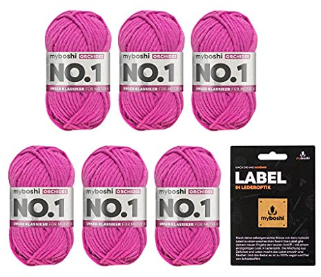 myboshi No.1 Wolle zum Häkeln und Stricken, Schnellstrickgarn, langlebige Mützenwolle, Strickwolle, Häkelwolle, mulesing-frei, Ll. 55m /50g, 30% Wolle (Merinowolle) Rosa (Orchidee) 6 Knäuel