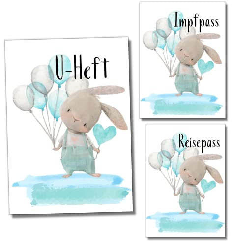 My-Little 3-fach Set | Reisepass + U-Heft + Impfpass Hüllen (Hase blau, Ohne Personalisierung)