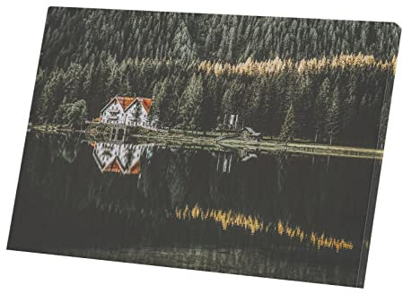 Fabulous Druck auf Leinwand Holzhaus am Seeufer im Wald (60 cm x 40 cm)