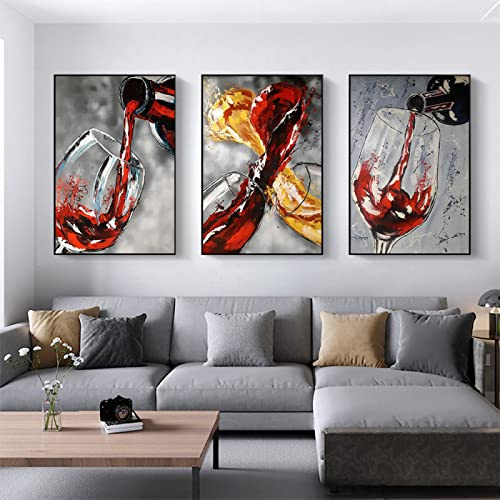 GVOZI Quadro Su Tela Per La Decorazione Della Cucina Bicchiere Di Vino Rosso Immagine Su Tela Stampe D'Arte Da Parete Vintage Dipinti Per Camera Da Letto Poster Senza Cornice Sul Muro 50x70cm