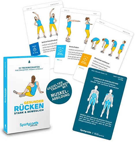 Sportycards Trainingskarten I Gesunder Rücken I Fitness ohne Geräte I Trainingsprogramm Rückentraining I Dehnen + Krafttraining + Gesundheit I Rückenübungen I Ganzkörpertraining Workout Training