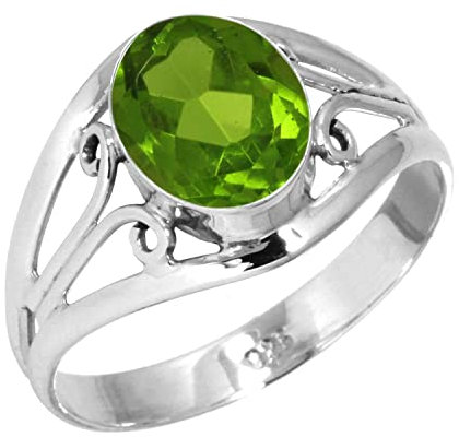 Jeweloporium Grün Peridot-Quarz 925 Silber Ringe für Frauen Stein Handgefertigt Silber Ringe Größe 54(17.2) das Erntedankfest Geschenk Cocktail Schmuck