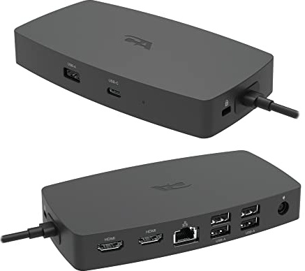 CA Essential Station d'accueil pour ordinateur portable (DS-1000) – Station d'accueil USB-C avec deux écrans HDMI 4K, six ports USB, port Ethernet, alimentation pour ordinateur portable, conforme TAA