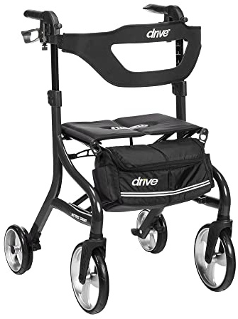 Drive Medical Nitro Sprint Foldable Rollator Walker with Seat - Lightweight Support - Large Wheels - Compact Folding Design - Adjustable Comfort - Tall Size - Black