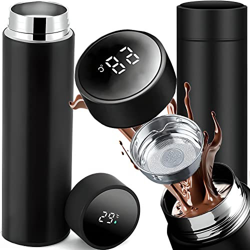 Retoo Termo con pantalla LCD de temperatura, 500 ml, botella de agua inteligente, de acero inoxidable, para burbujas, deportes, universidad, escuela, indicador de temperatura LED, taza de café