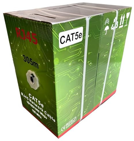 Cat 5e Ethernet Cable 305m, 1000ft Bulk LAN Cable Roll, High-Speed RJ45 Network Wire, Internet Patch Lead, UTP CCA AWG24, Gigabit, CCTV, Computer Gaming, Home, Office, Easy Pull Box