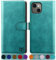 SUANPOT for iPhone 13 Mini 5.4 inch case with [Credit Card Holder][RFID Blocking],PU Leather Flip Book Protective Cover Women Men for Apple 13 Mini Phone case Blue Green