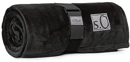 s.Oliver Kuschelsoft Decke 150x200 cm - flauschig, warm & waschbar, Kuscheldecke schwarz Uni